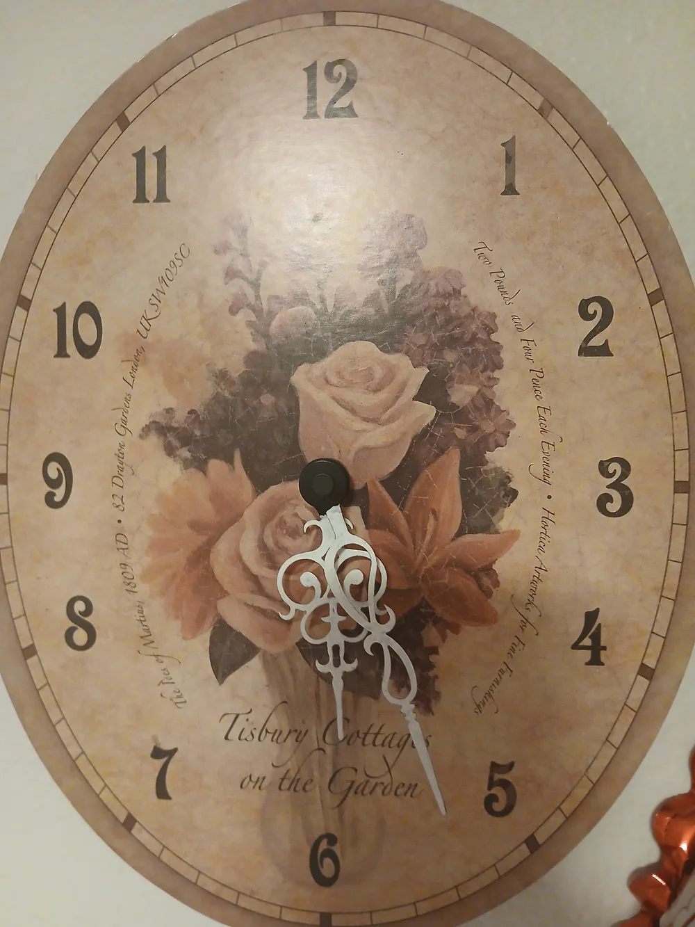 on the Garden Floral Wall Clock - Cream & Brown